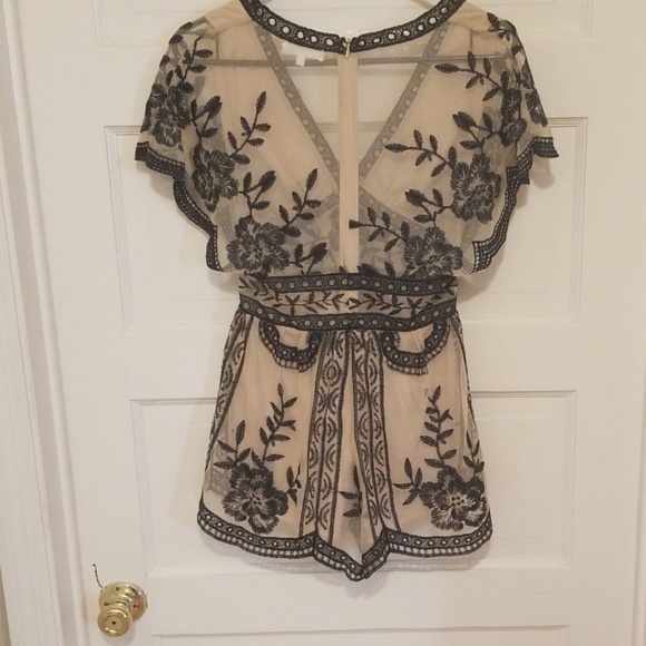 Nude and Black Lace romper - Picture 2 of 2